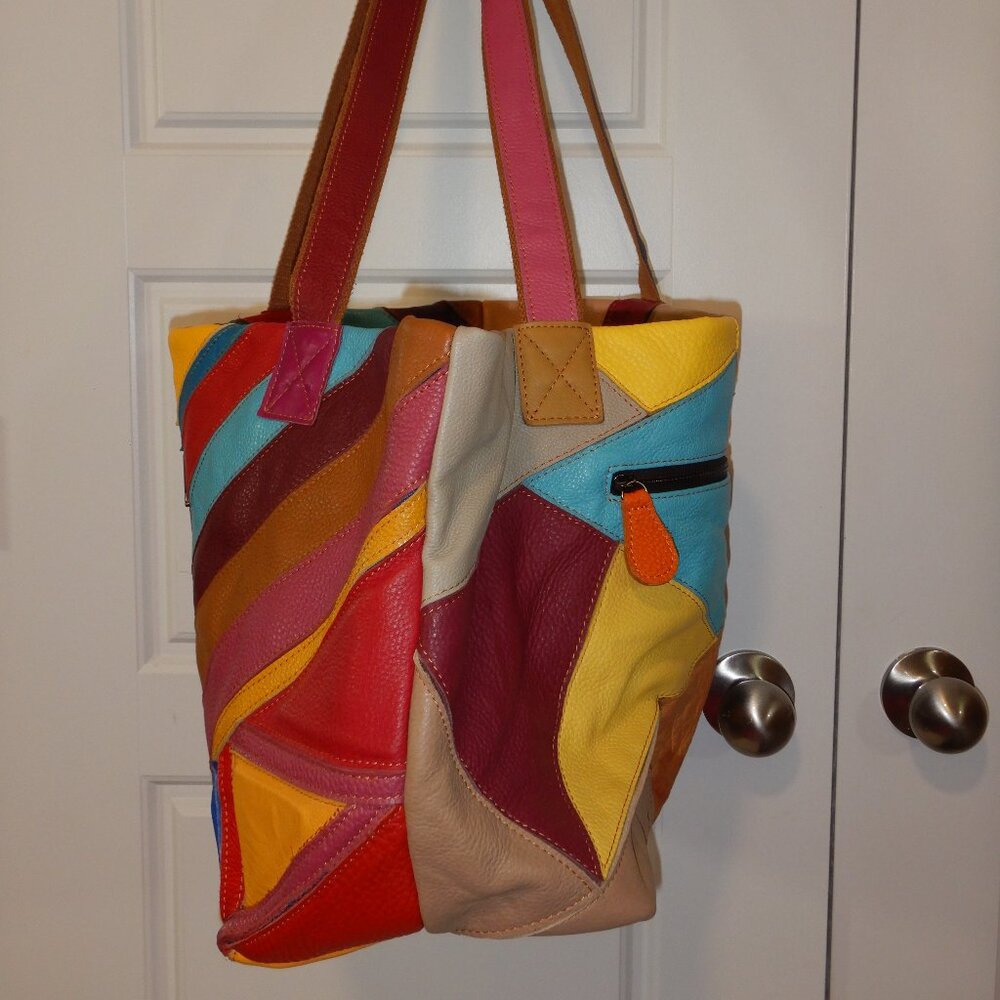 Extra Large Multi-Colored Geometric Leather Purse - image 8
